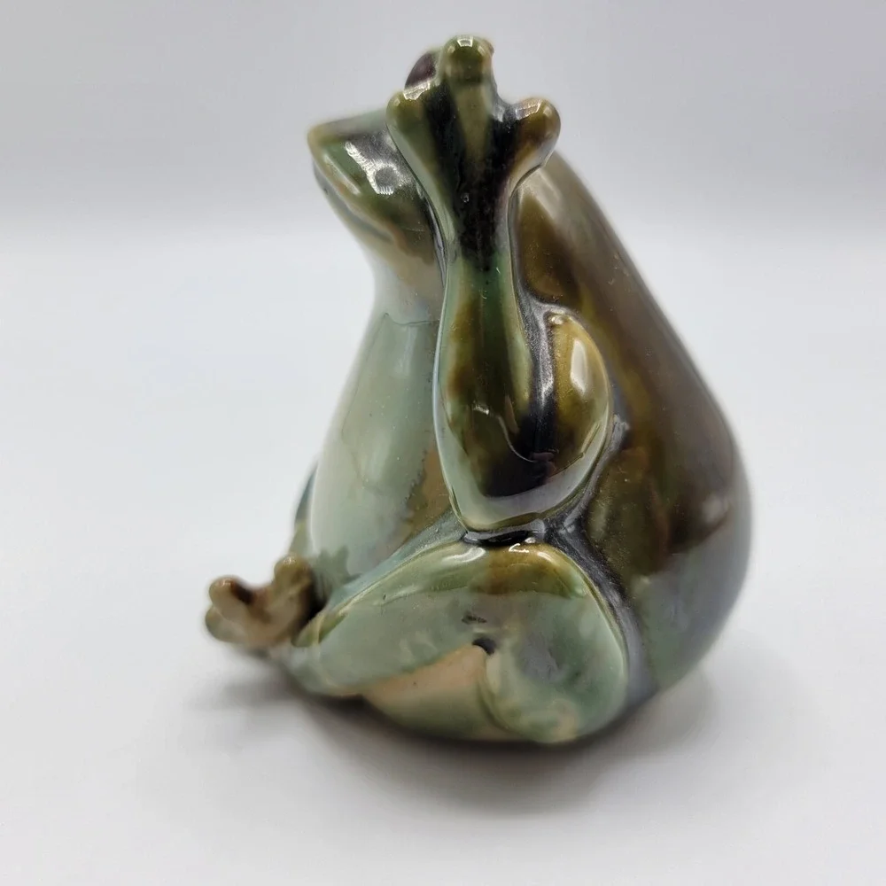 Ceramic Yoga Frog Statue Toad Gift Home Shelf Decor 2.75